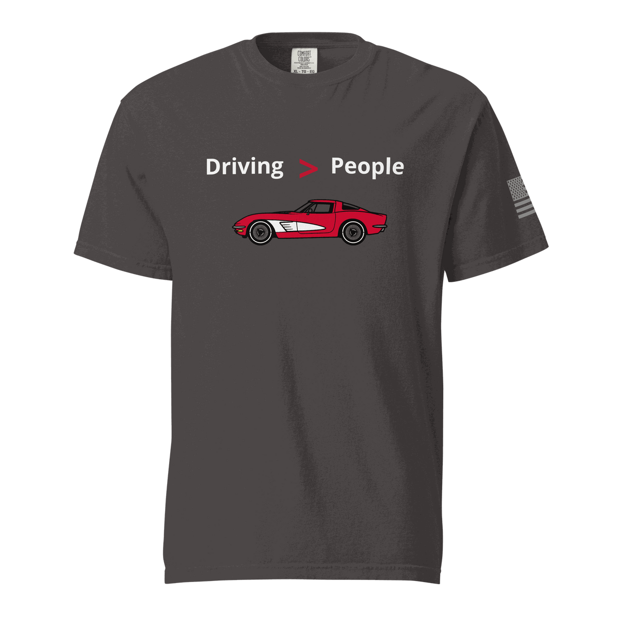 Funny car lover t-shirt with "Driving Is Better Than People" slogan for automotive enthusiasts