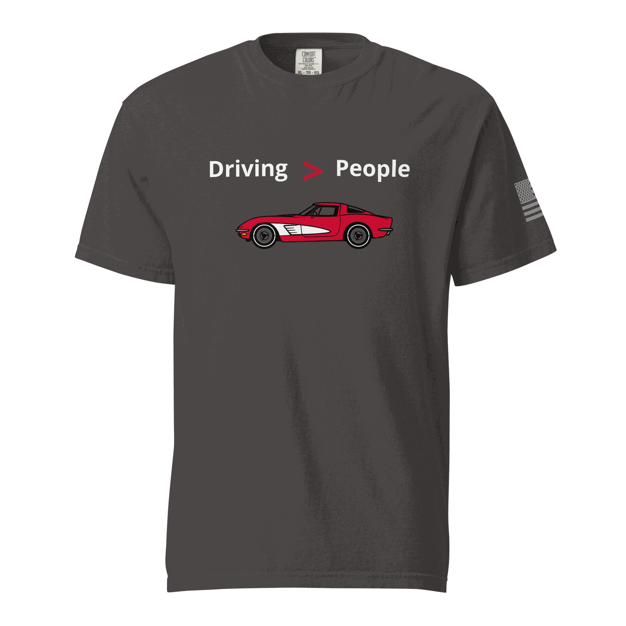 Funny car lover t-shirt with "Driving Is Better Than People" slogan for automotive enthusiasts