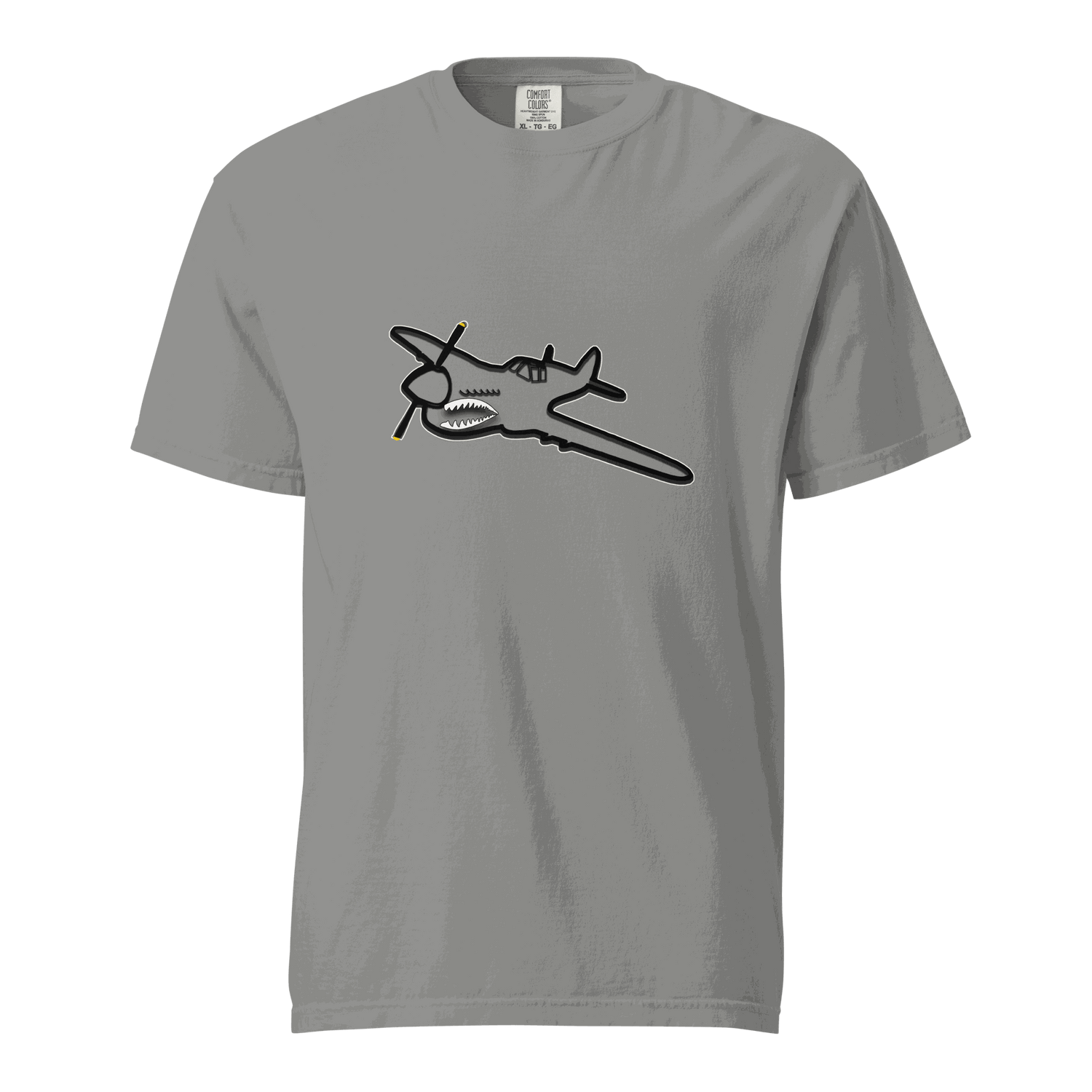 Fighter SP grey heavyweight unisex t-shirt with airplane graphic, 100% ring-spun cotton, breathable and durable design