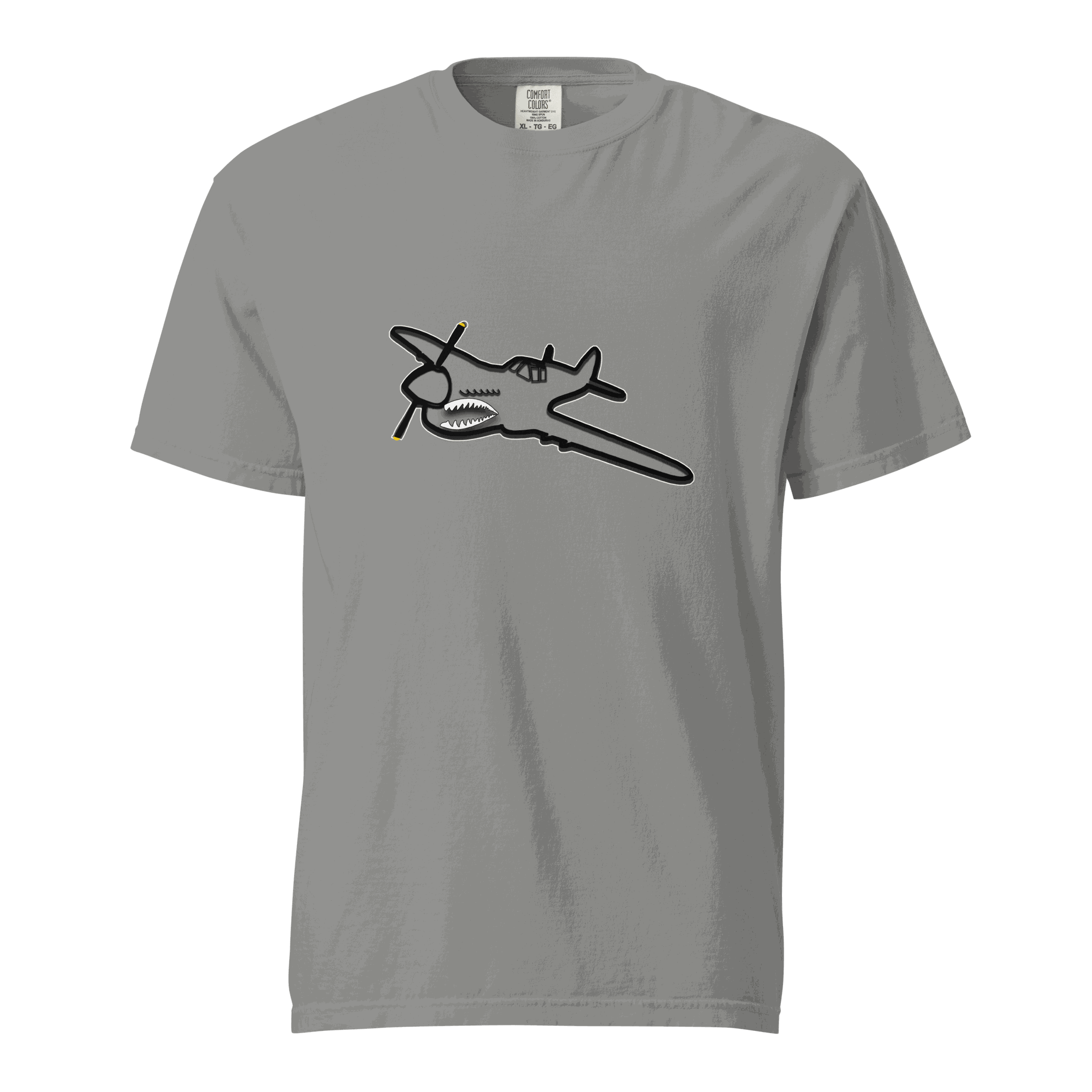 Fighter SP grey heavyweight unisex t-shirt with airplane graphic, 100% ring-spun cotton, breathable and durable design