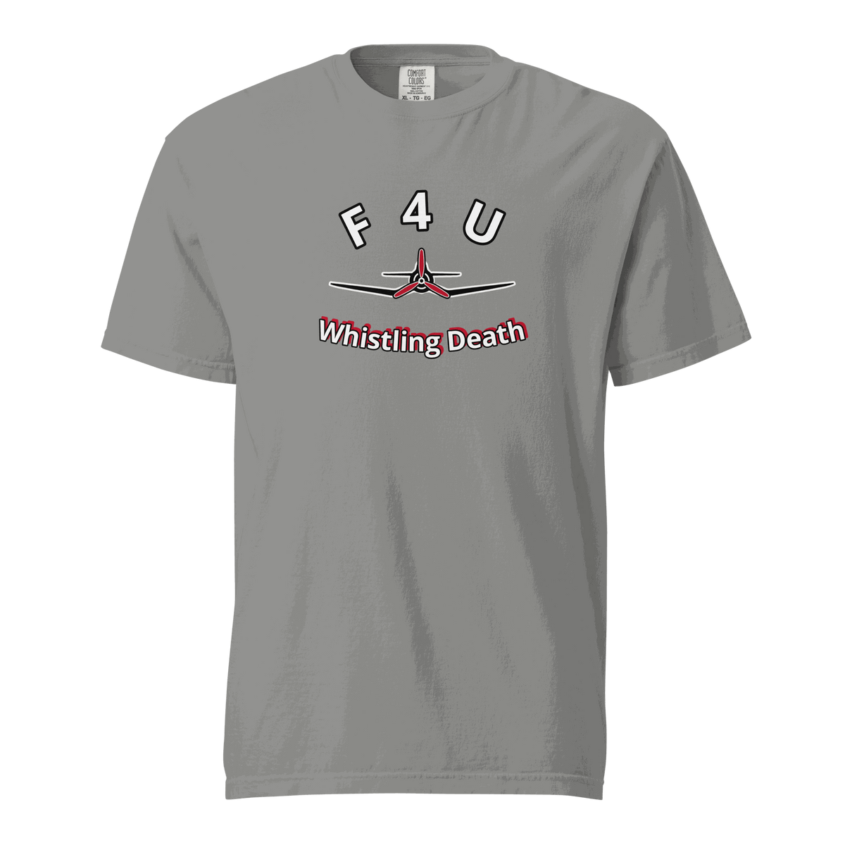 F4U Whistling Death Heavyweight Tee with iconic fighter plane design for aviation fans