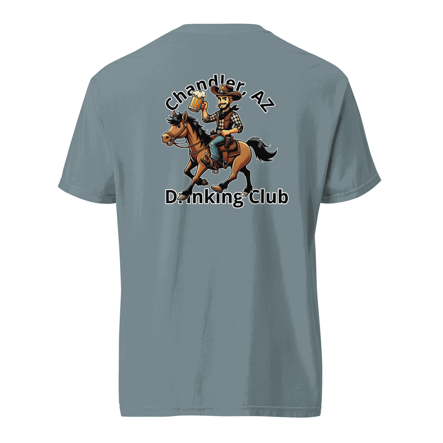 Custom City Cowboy Horse Beer unisex heavyweight t-shirt with cowboy riding horse holding beer design