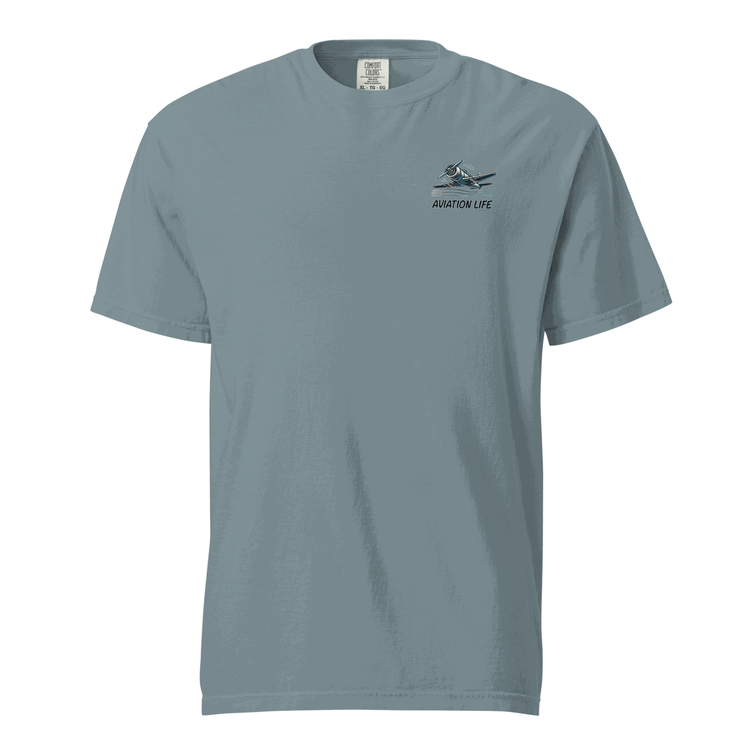 Blue Flying Machine T Shirt with Aviation Life logo, 100% cotton, heavyweight, relaxed fit