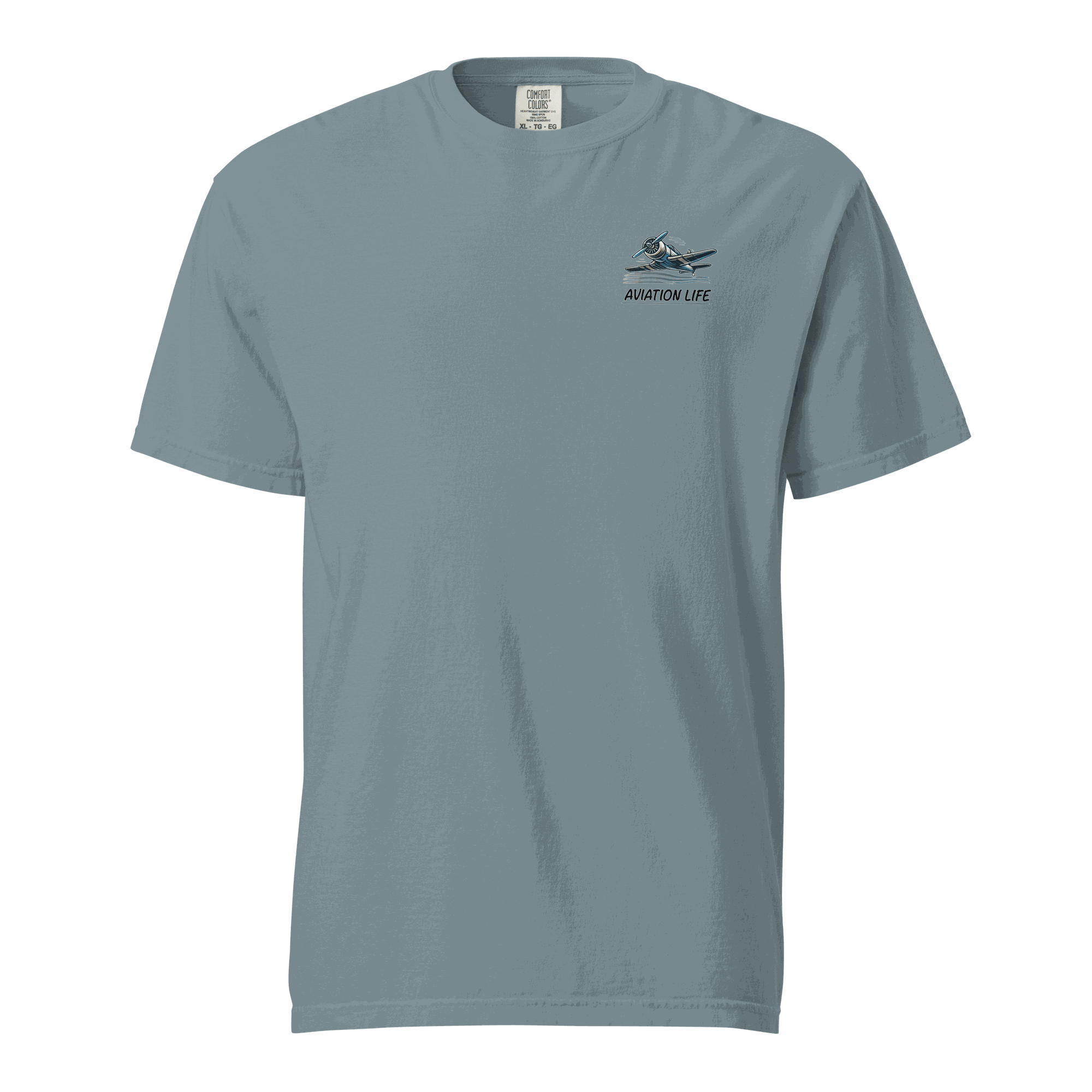 Blue Flying Machine T Shirt with Aviation Life logo, 100% cotton, heavyweight, relaxed fit