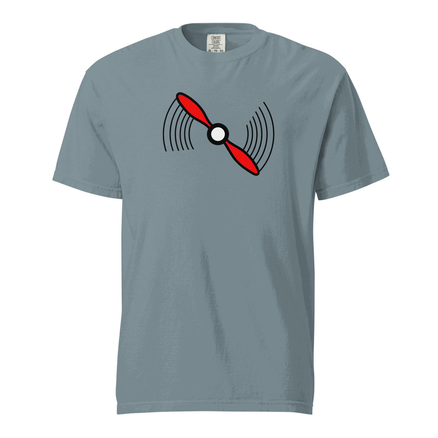 Propeller T-Shirt heavyweight grey t-shirt with red propeller graphic, 100% ring-spun cotton breathable fabric