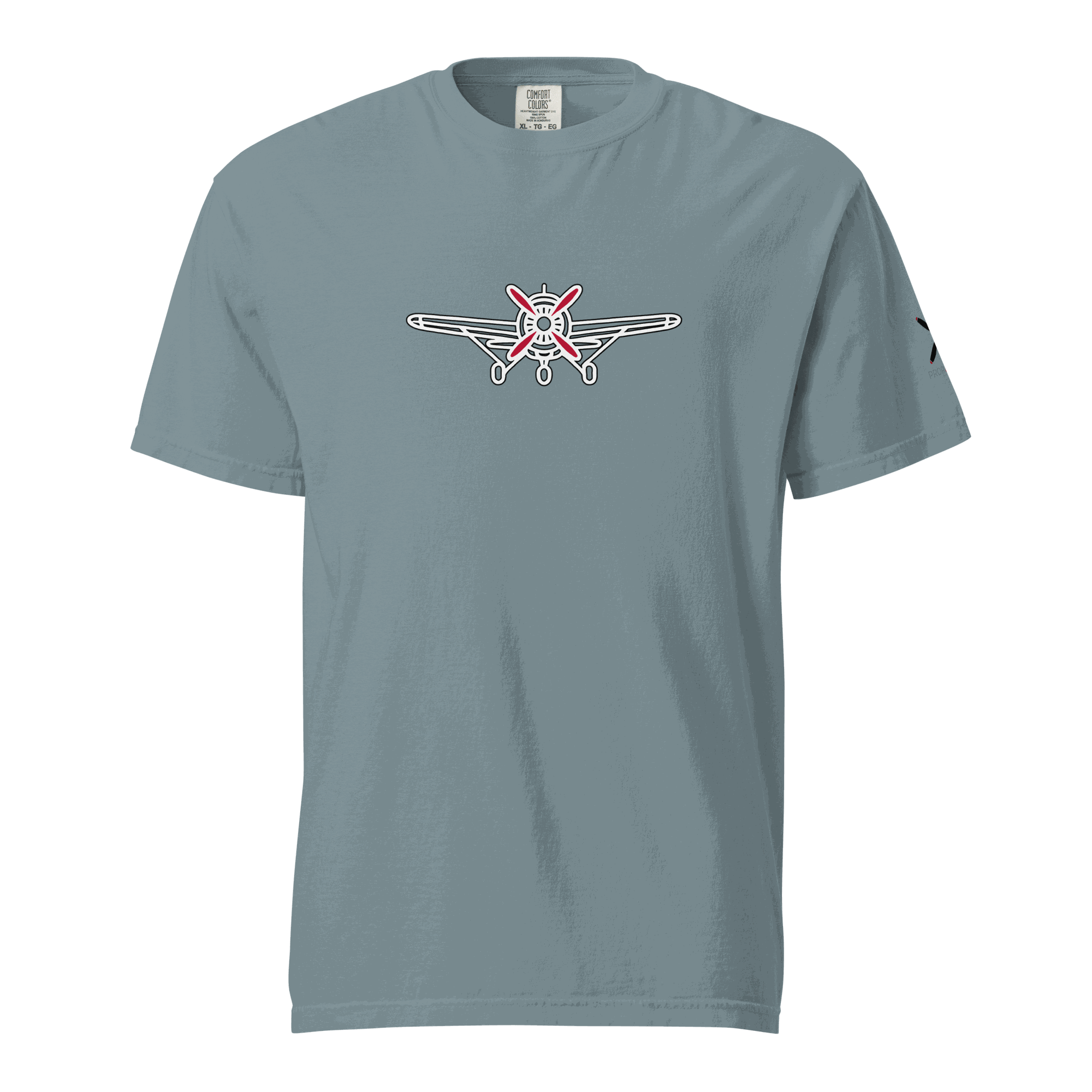 Plane 5 thick structured tee in blue with airplane graphic, made of 100% ring-spun cotton, durable and breathable design