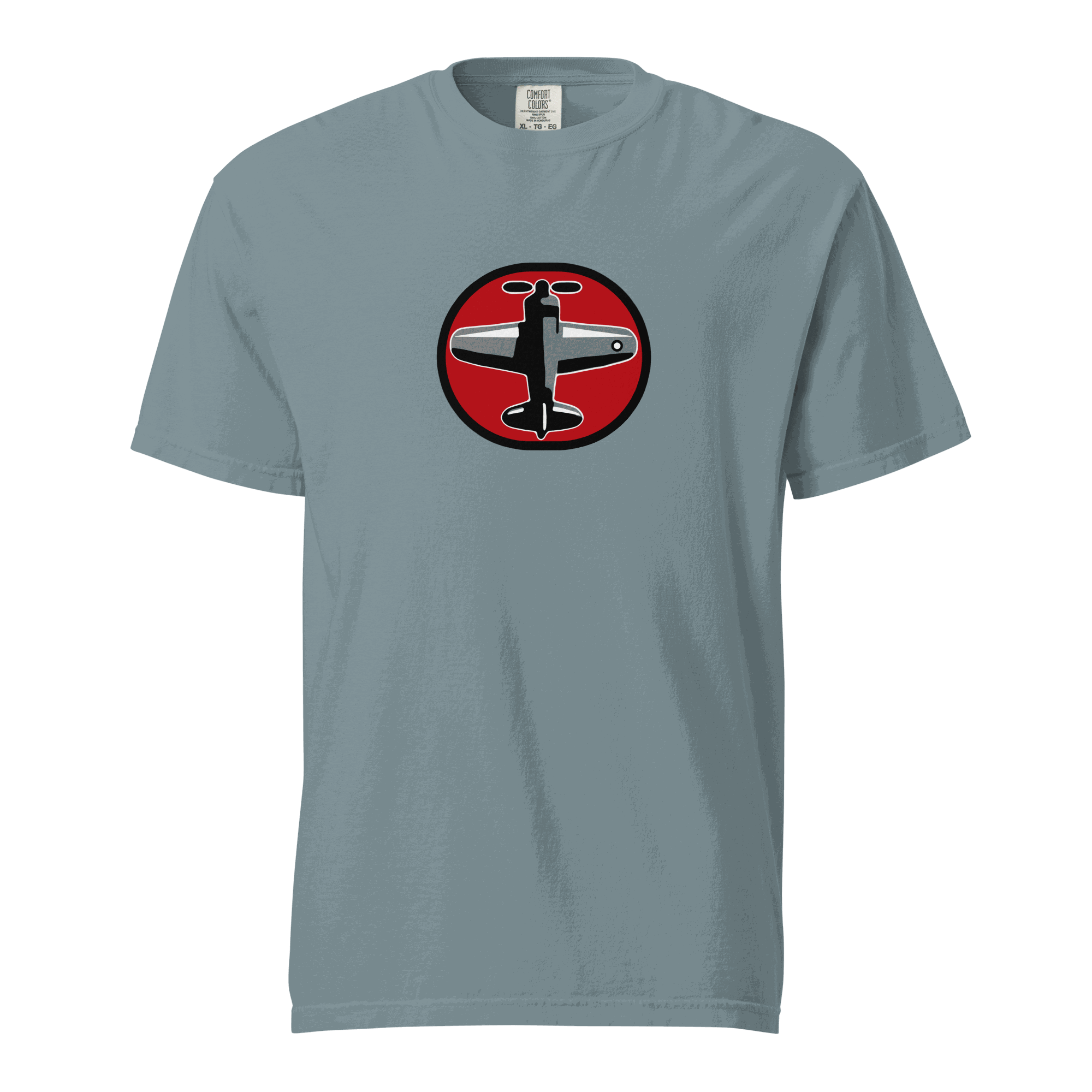 Prop 1 Unisex garment-dyed heavyweight t-shirt with airplane logo, 100% ring-spun cotton, relaxed fit, breathable and durable design