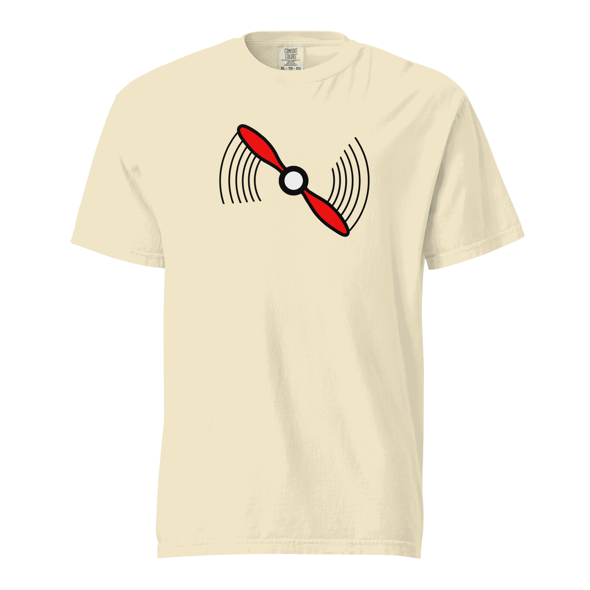 UnisexPropeller T-Shirt heavyweight cream t-shirt with red propeller graphic, 100% ring-spun cotton, breathable and durable design