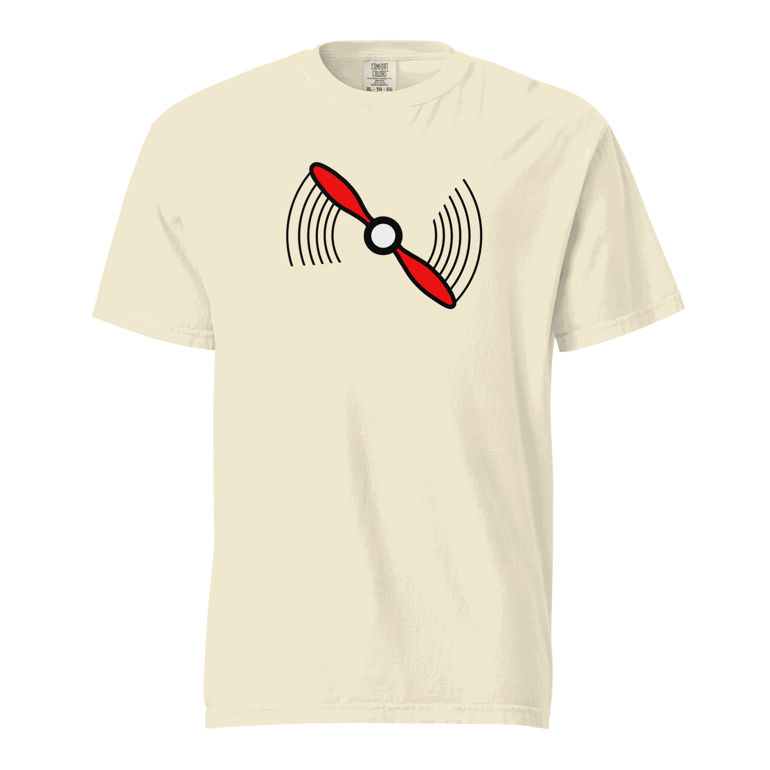 Propeller T-Shirt heavyweight tee with red propeller graphic on cream 100% ring-spun cotton breathable t-shirt
