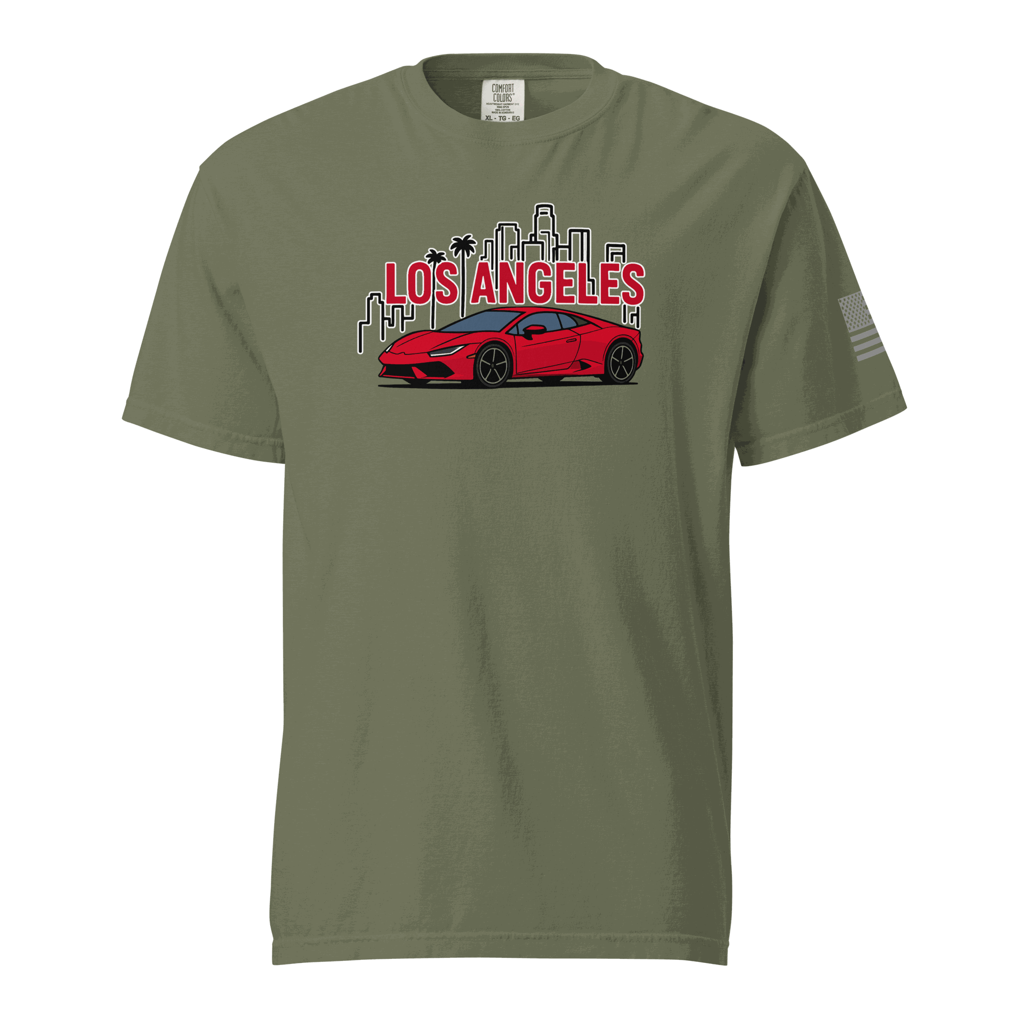 Los Angeles Tee Los Angeles supercar tee featuring a red exotic car and city skyline design.