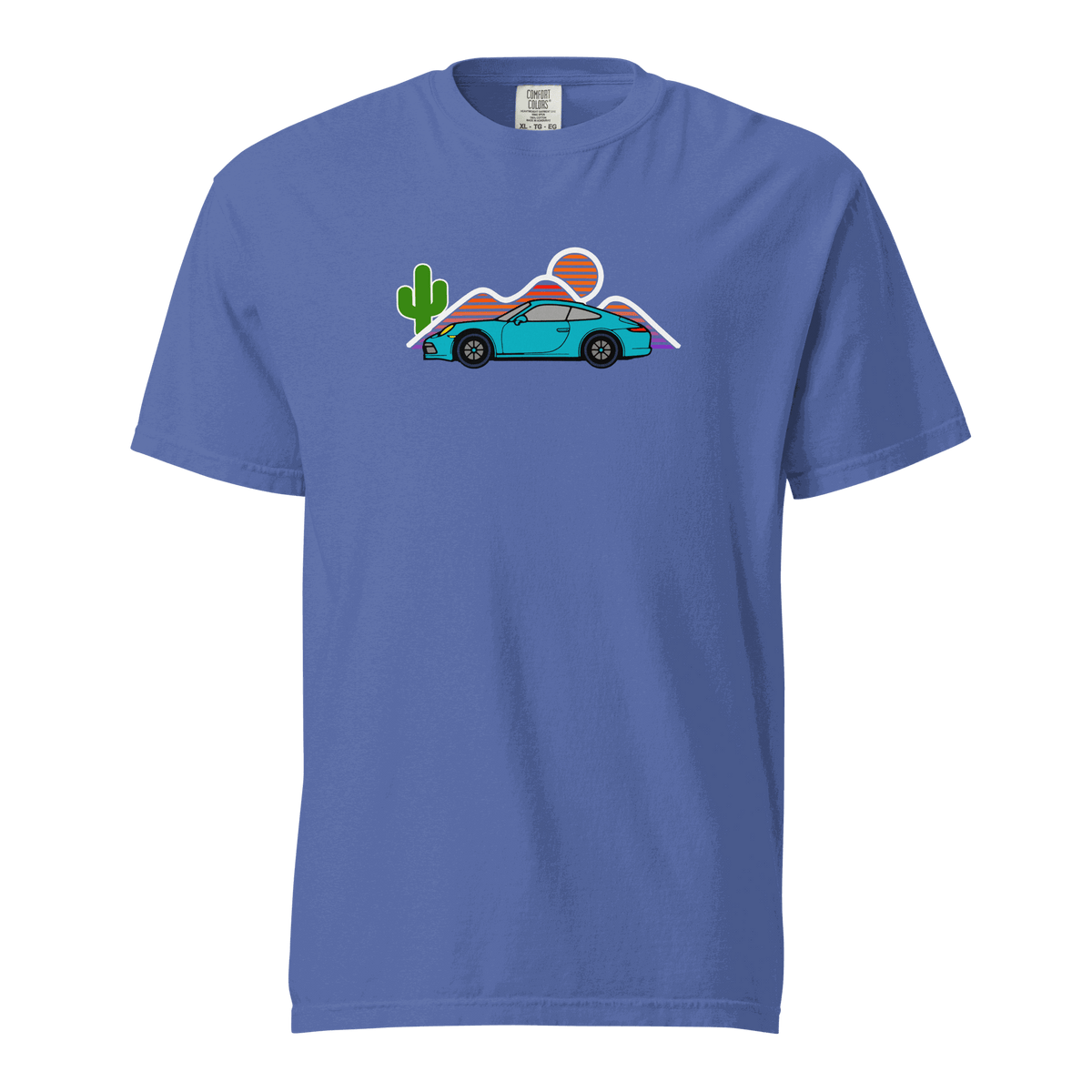 Sports car sunset t-shirt design with vintage car and sunset background