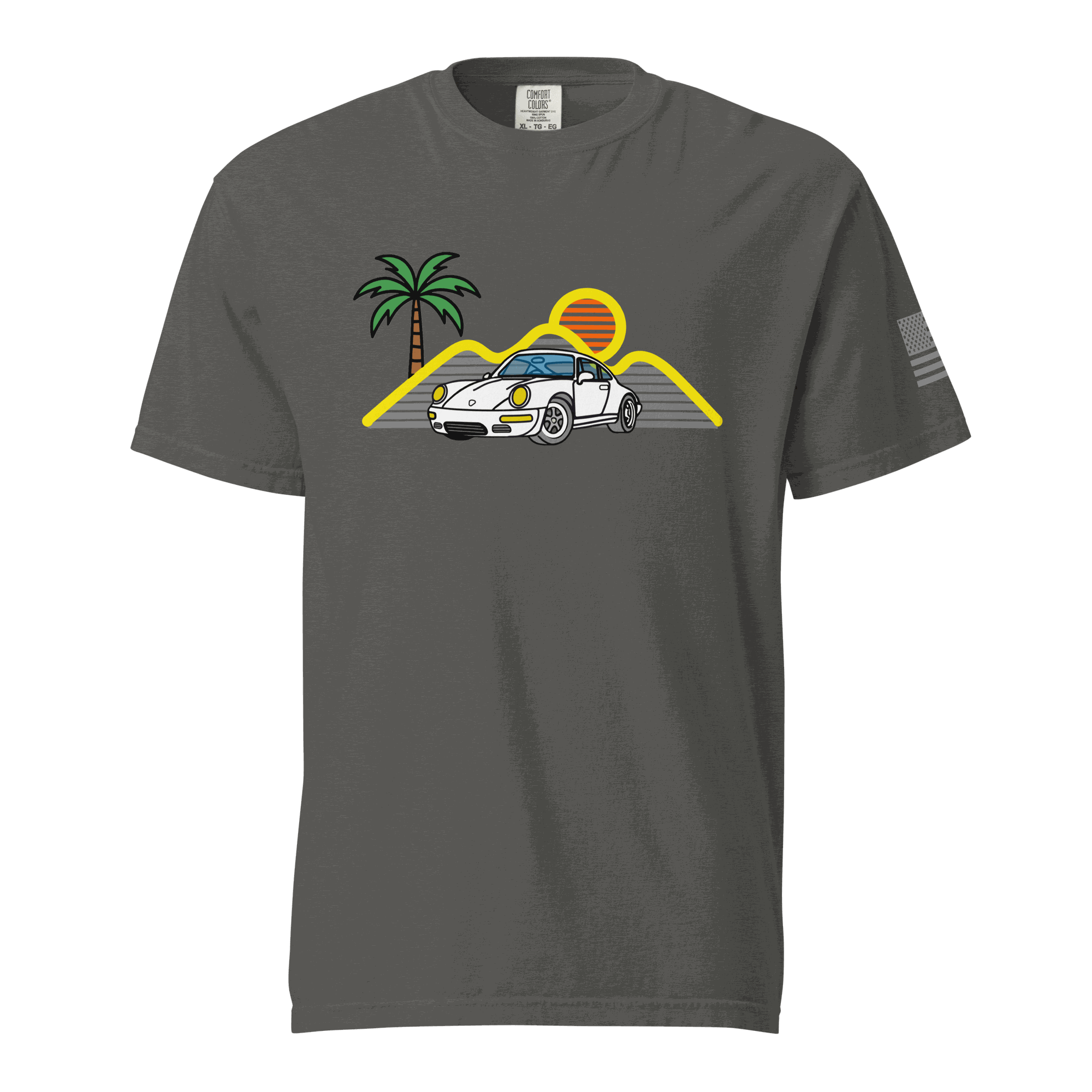 Sport Car T-Shirt with retro sunset and sleek sports car silhouette for car lovers and racers