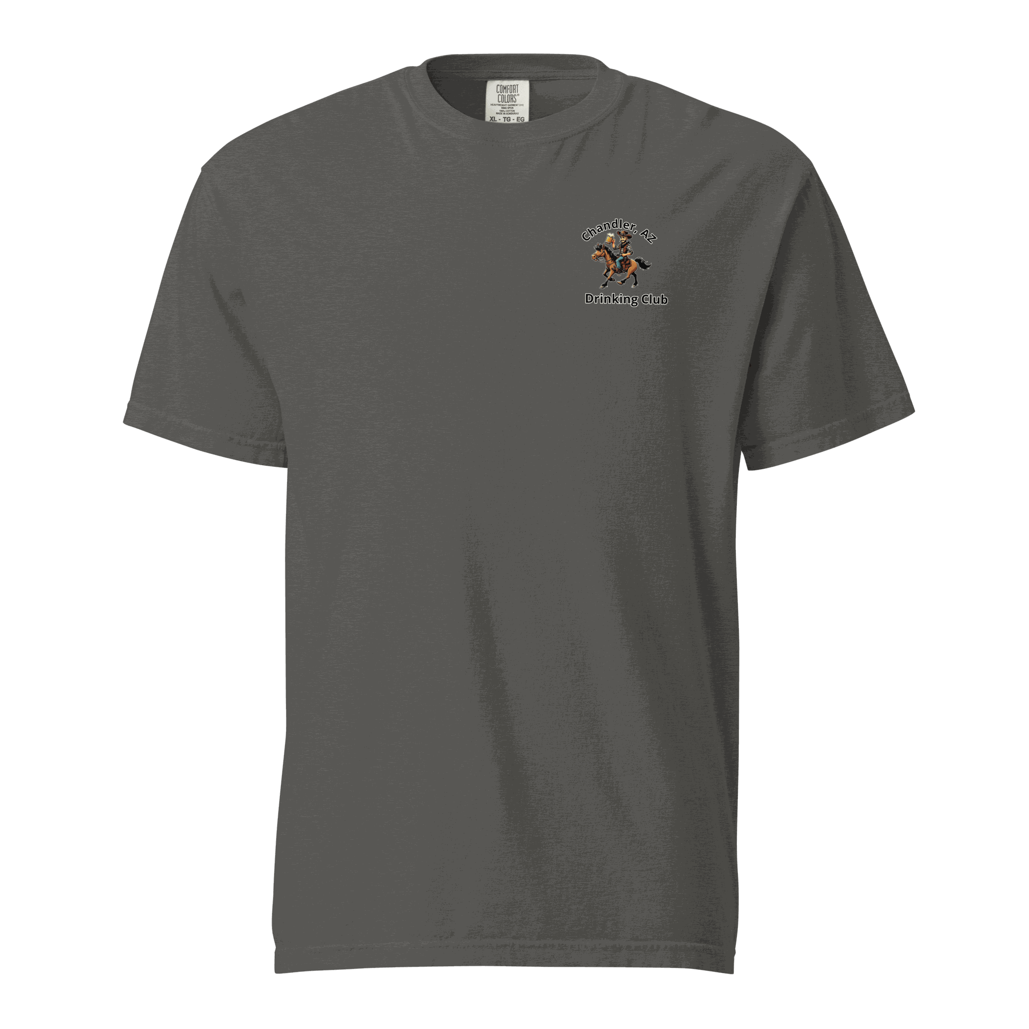 Custom City Cowboy Horse Beer unisex heavyweight charcoal t-shirt with horse and beer design on chest