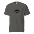 Jumbo Jet Unisex garment-dyed heavyweight t-shirt in charcoal with airplane graphic and American flag patch on sleeve
