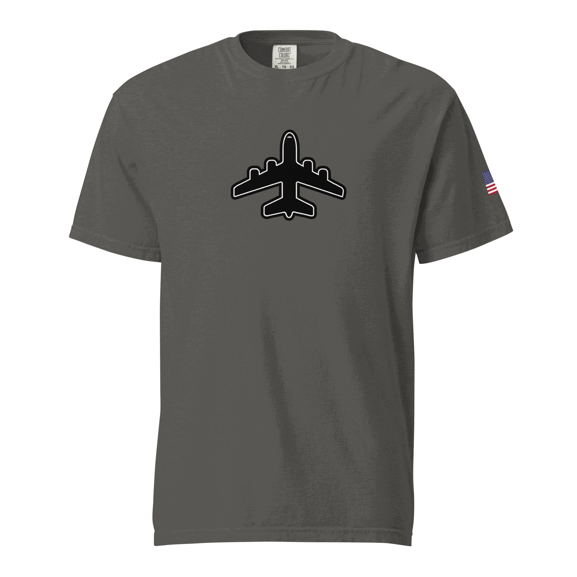 Jumbo Jet unisex garment-dyed heavyweight t-shirt with airplane graphic and relaxed fit in dark gray