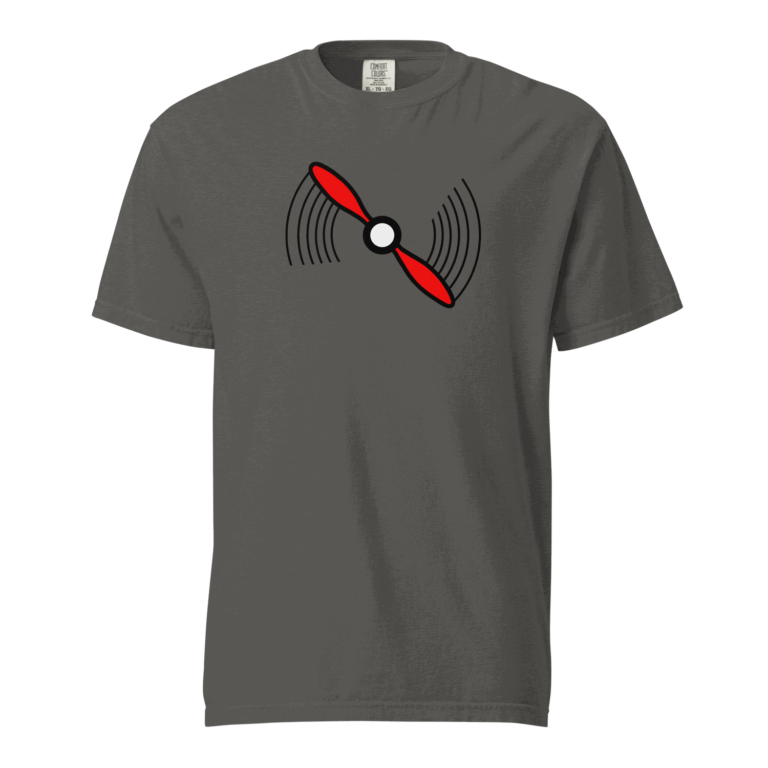 Propeller T-Shirt grey unisex heavyweight cotton t-shirt with red propeller graphic and breathable fabric
