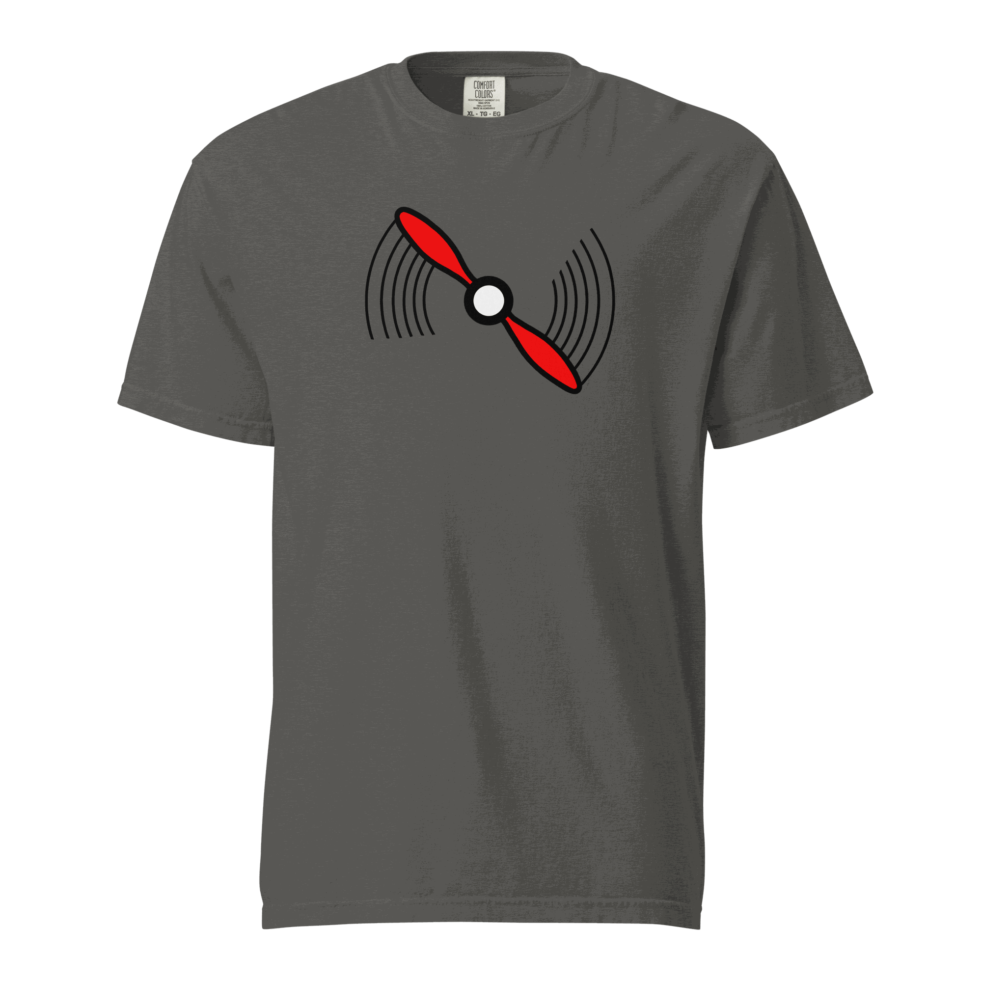 Propeller T-Shirt grey unisex heavyweight cotton t-shirt with red propeller graphic and breathable fabric