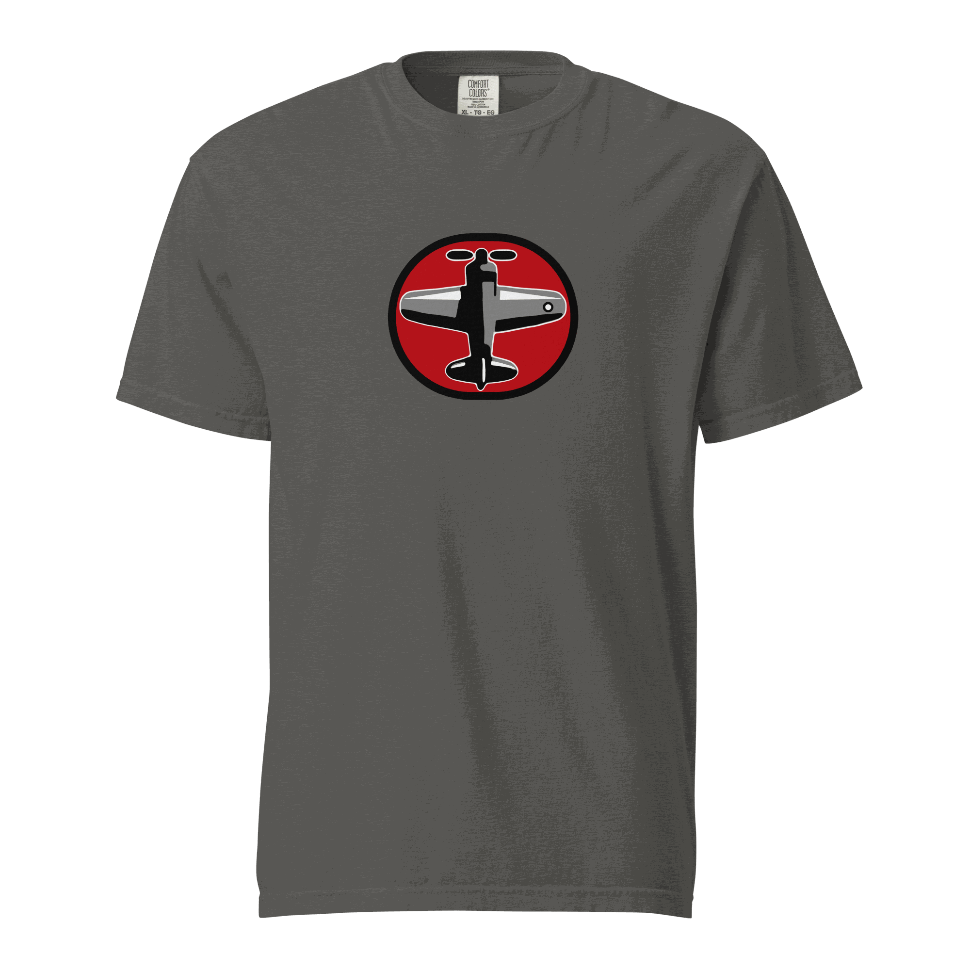 Prop 1 Unisex garment-dyed heavyweight grey t-shirt with airplane graphic and relaxed fit made of 100% ring-spun cotton