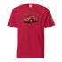 Red Varsity Sports Car t-shirt with classic cruisers graphic and American flag on sleeve, made of soft heavyweight cotton