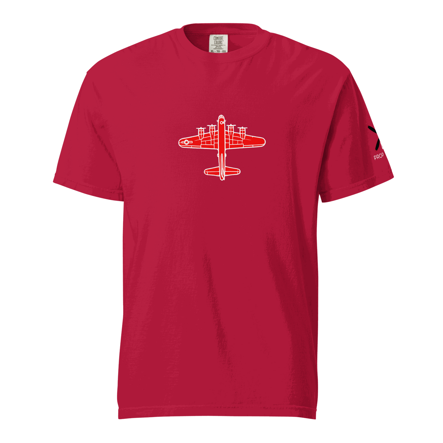 WW2 T-shirt Red thick structured tee with airplane graphic and relaxed fit made of 100% ring-spun cotton