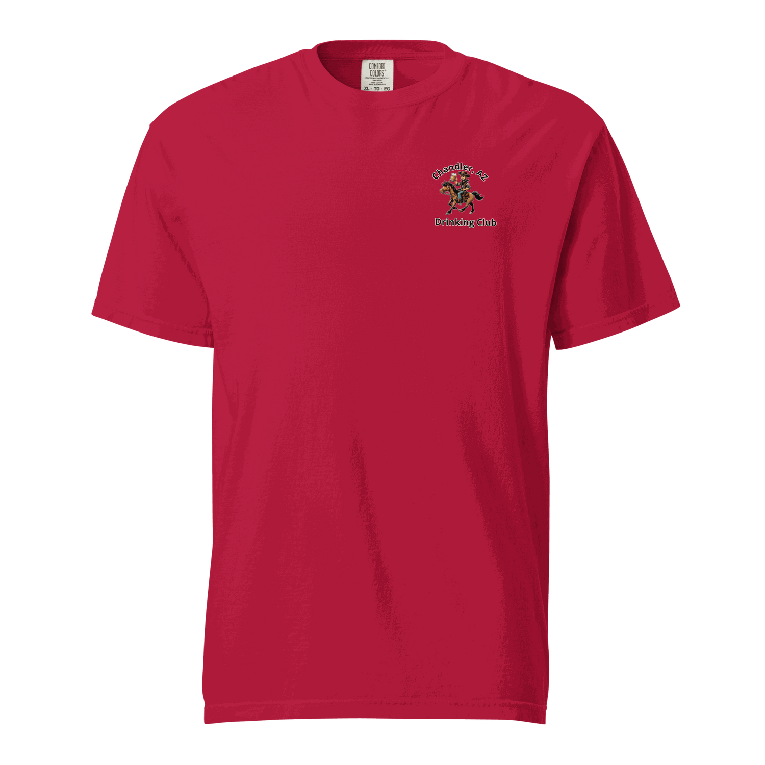 Red Custom City Cowboy Horse Beer unisex heavyweight cotton t-shirt with small logo on chest