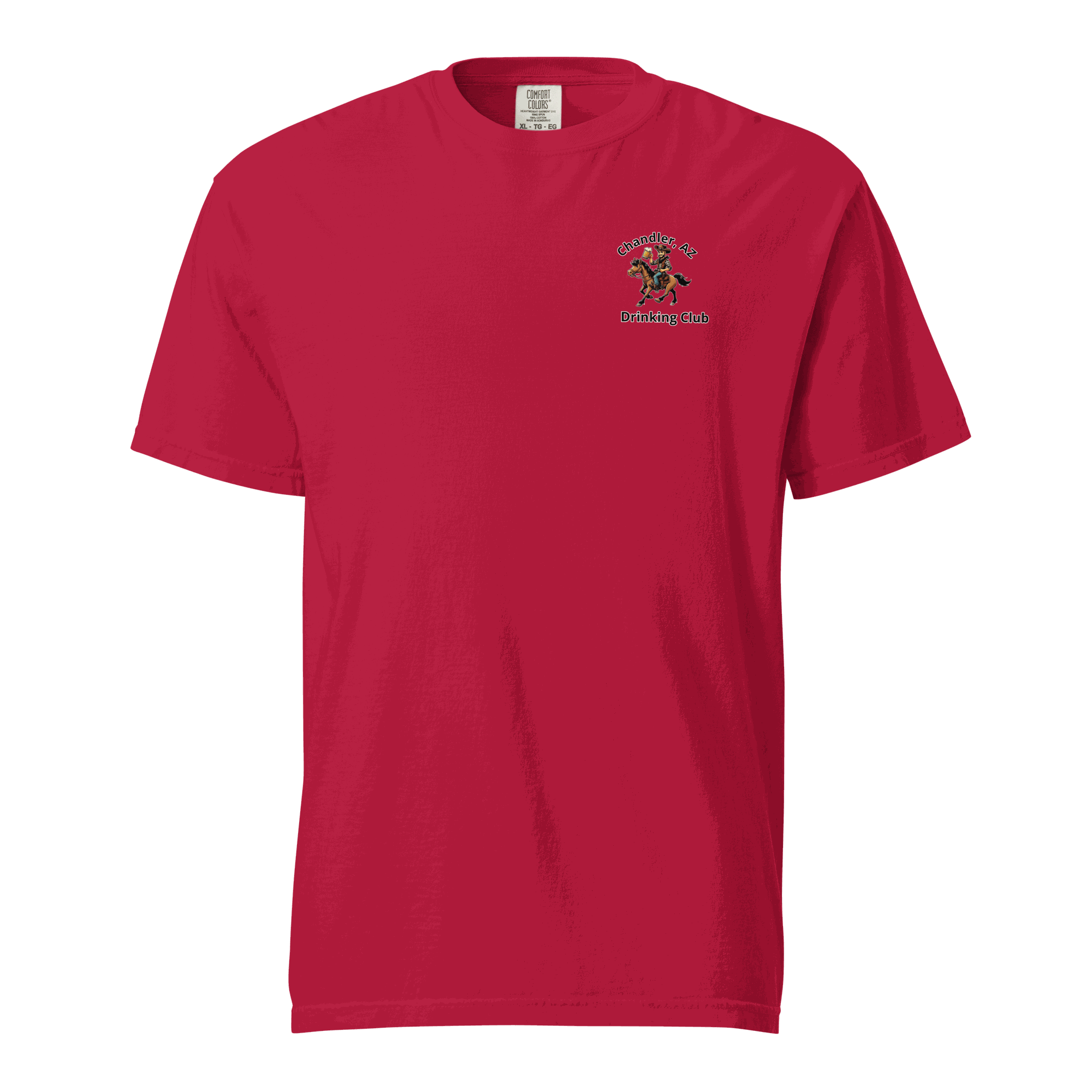 Red Custom City Cowboy Horse Beer unisex heavyweight cotton t-shirt with small logo on chest