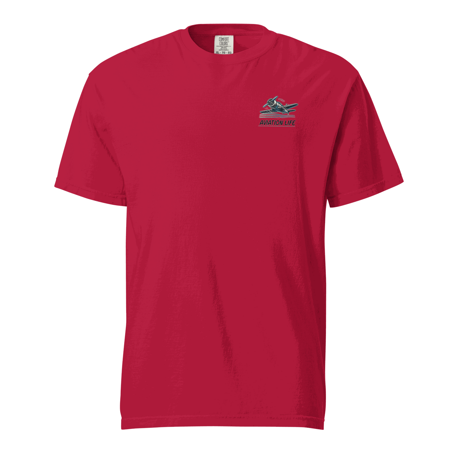 Red Flying machine t shirt with aviation life graphic, 100% cotton, breathable and durable design