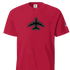 Red Jumbo Jet Unisex heavyweight garment-dyed cotton t-shirt with airplane graphic and American flag on sleeve