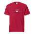 Red unisex heavyweight cotton t-shirt with private jet graphic on front and durable double-needle stitching