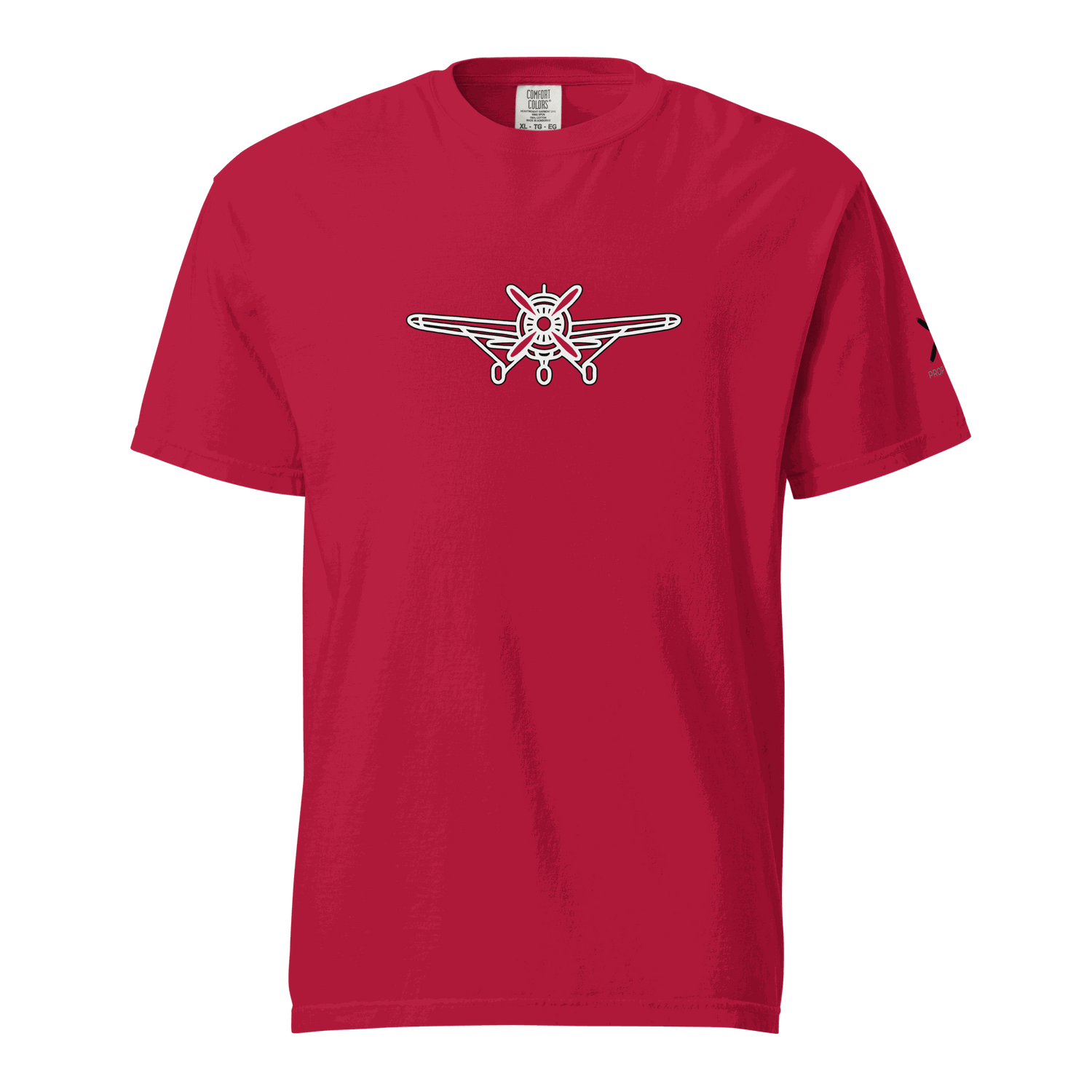 Red Plane 5 thick structured tee with airplane graphic, 100% ring-spun cotton, relaxed fit, and durable double-needle stitching