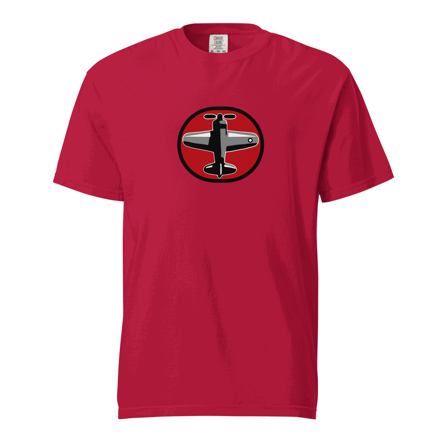 Red Prop 1 Unisex garment-dyed heavyweight t-shirt with airplane graphic on the chest