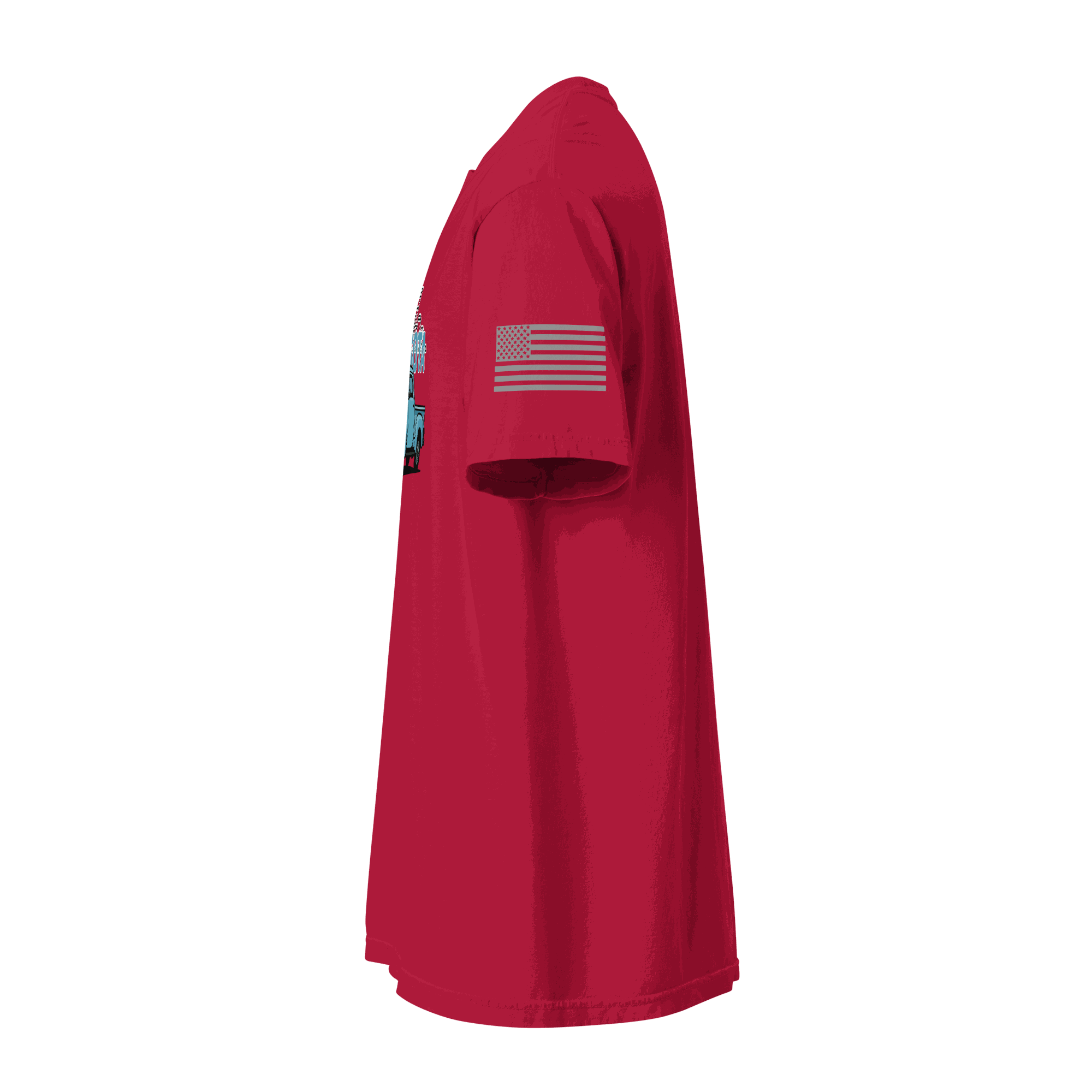 Red Minnesota classic truck t-shirt with American flag on sleeve and vintage truck design