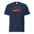 Varsity Sports Car navy heavyweight cotton t-shirt with classic red car graphic and American flag sleeve print