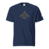 Jumbo Jet Unisex navy garment-dyed heavyweight t-shirt with airplane graphic and American flag sleeve patch