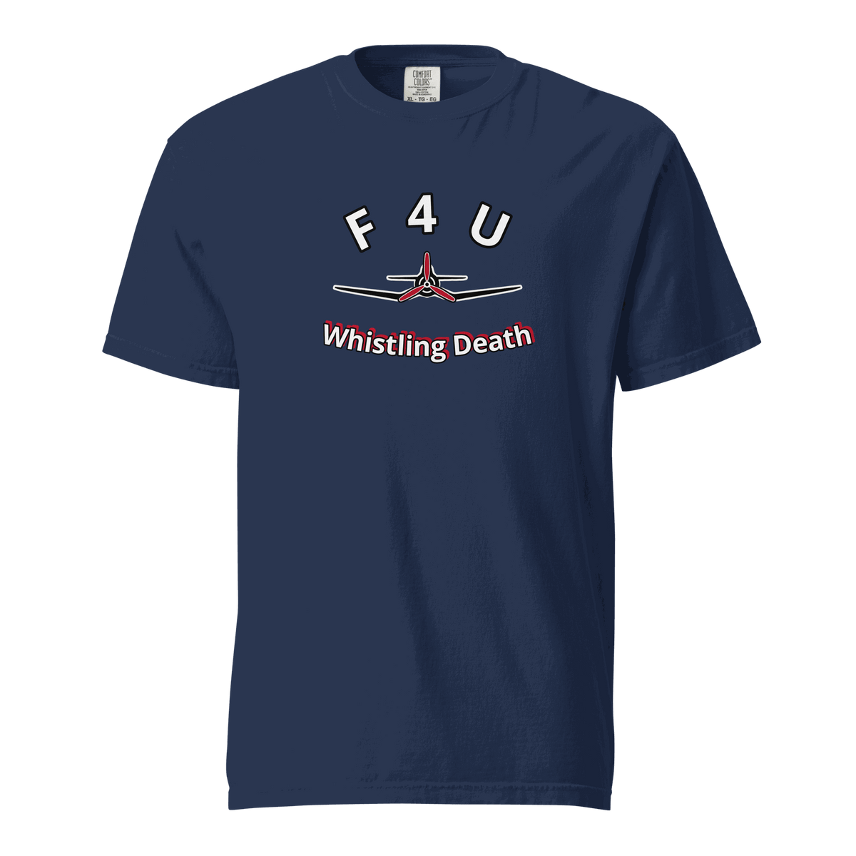 F4U Whistling Death themed heavyweight cotton tee for aviation fans