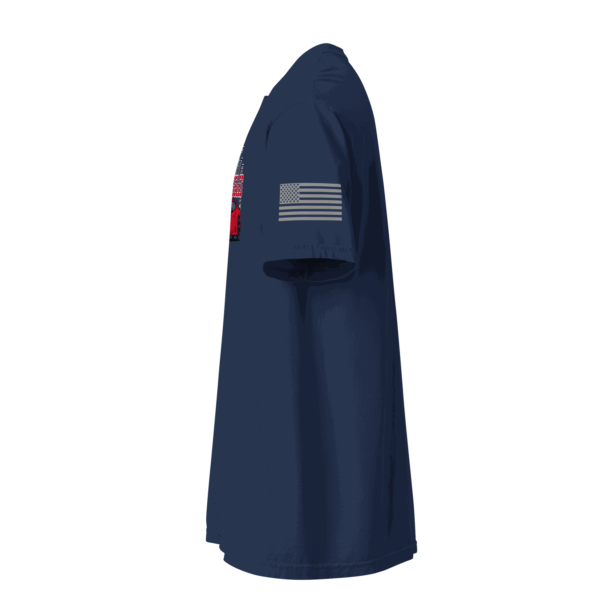 Los Angeles Tee Los Angeles supercar tee in navy color, showcasing side view with American flag detail on the sleeve.