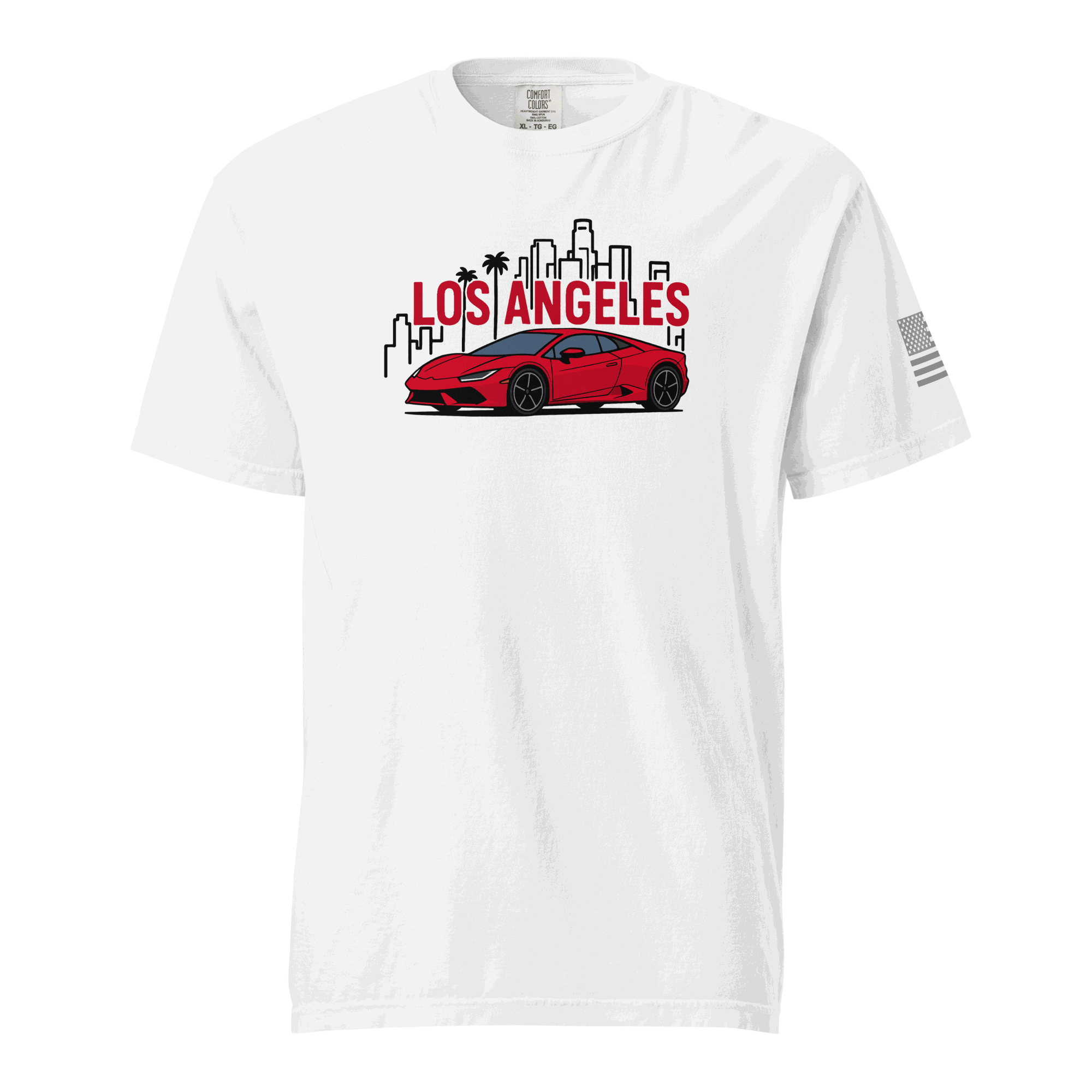 Los Angeles Tee Los Angeles supercar tee featuring a red exotic car and city skyline design, perfect for car enthusiasts.