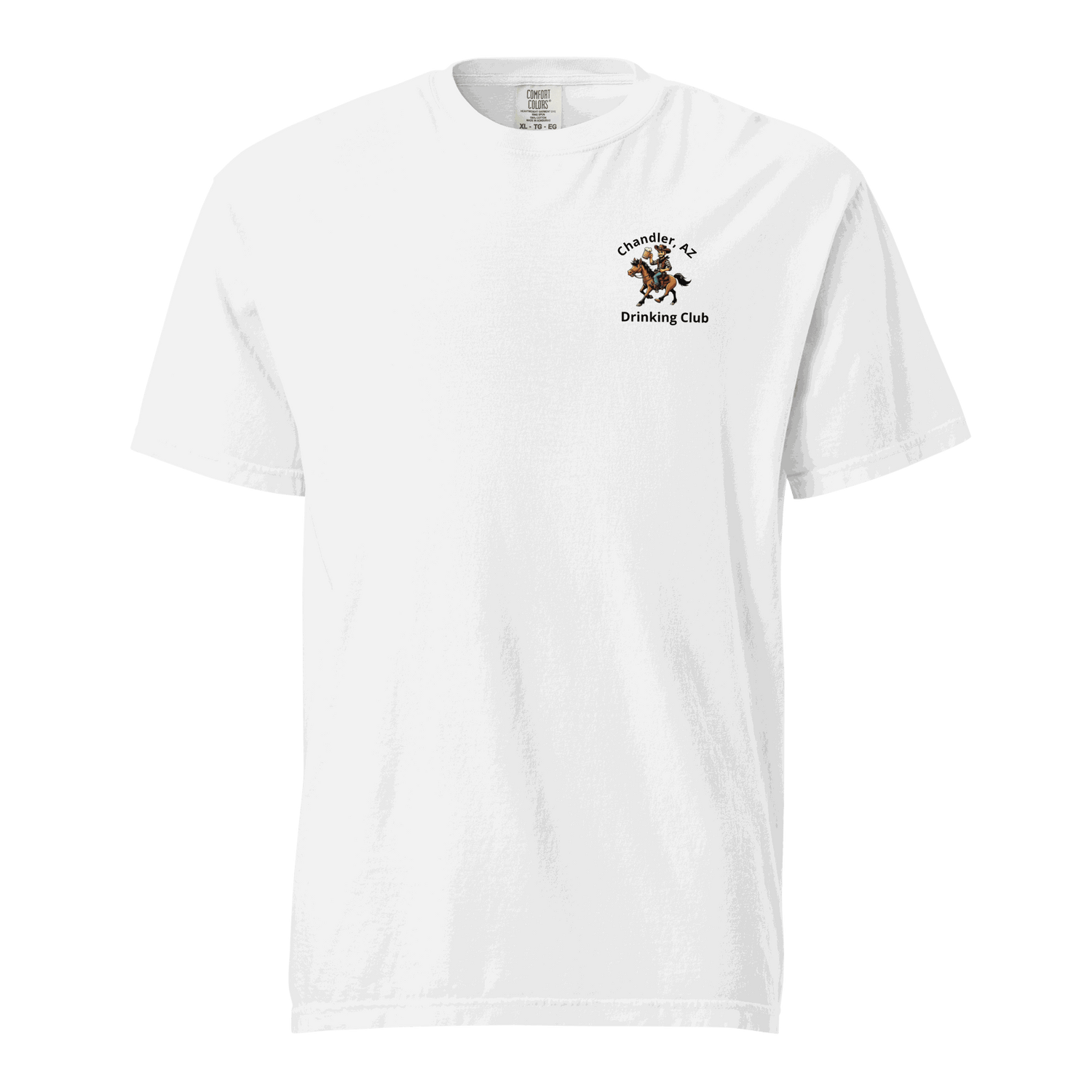 Custom City Cowboy Horse Beer unisex heavyweight white t-shirt with Chandler AZ Drinking Club logo