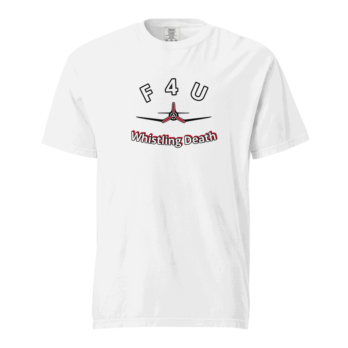 F4U Whistling Death Heavyweight Tee with iconic fighter plane design for aviation fans