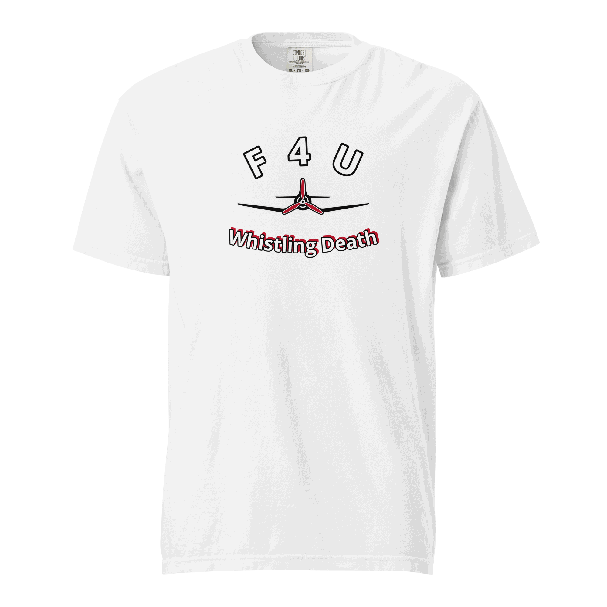 F4U Whistling Death Heavyweight Tee with iconic fighter plane design for aviation fans
