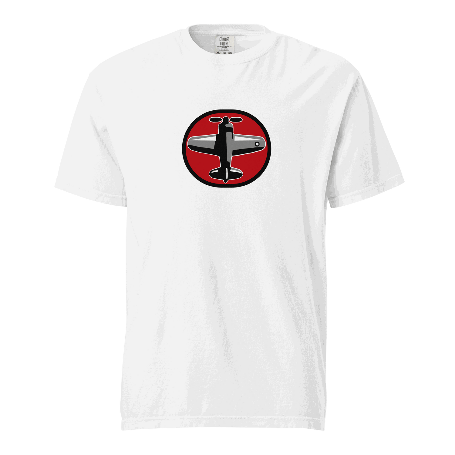 Prop 1 Unisex garment-dyed heavyweight white t-shirt with airplane graphic, 100% cotton, relaxed fit
