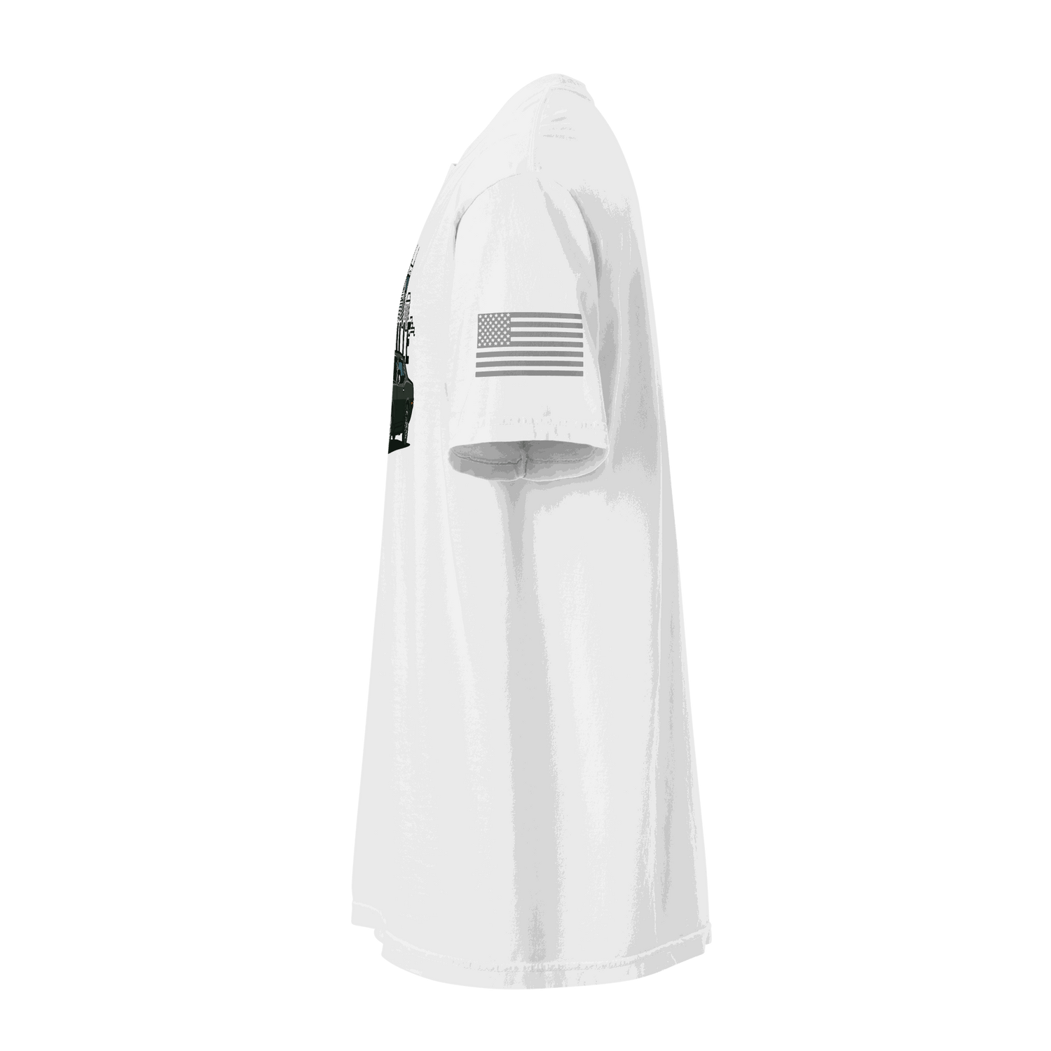 Nashville classic car t-shirt side view showcasing its heavyweight cotton and flag detail.