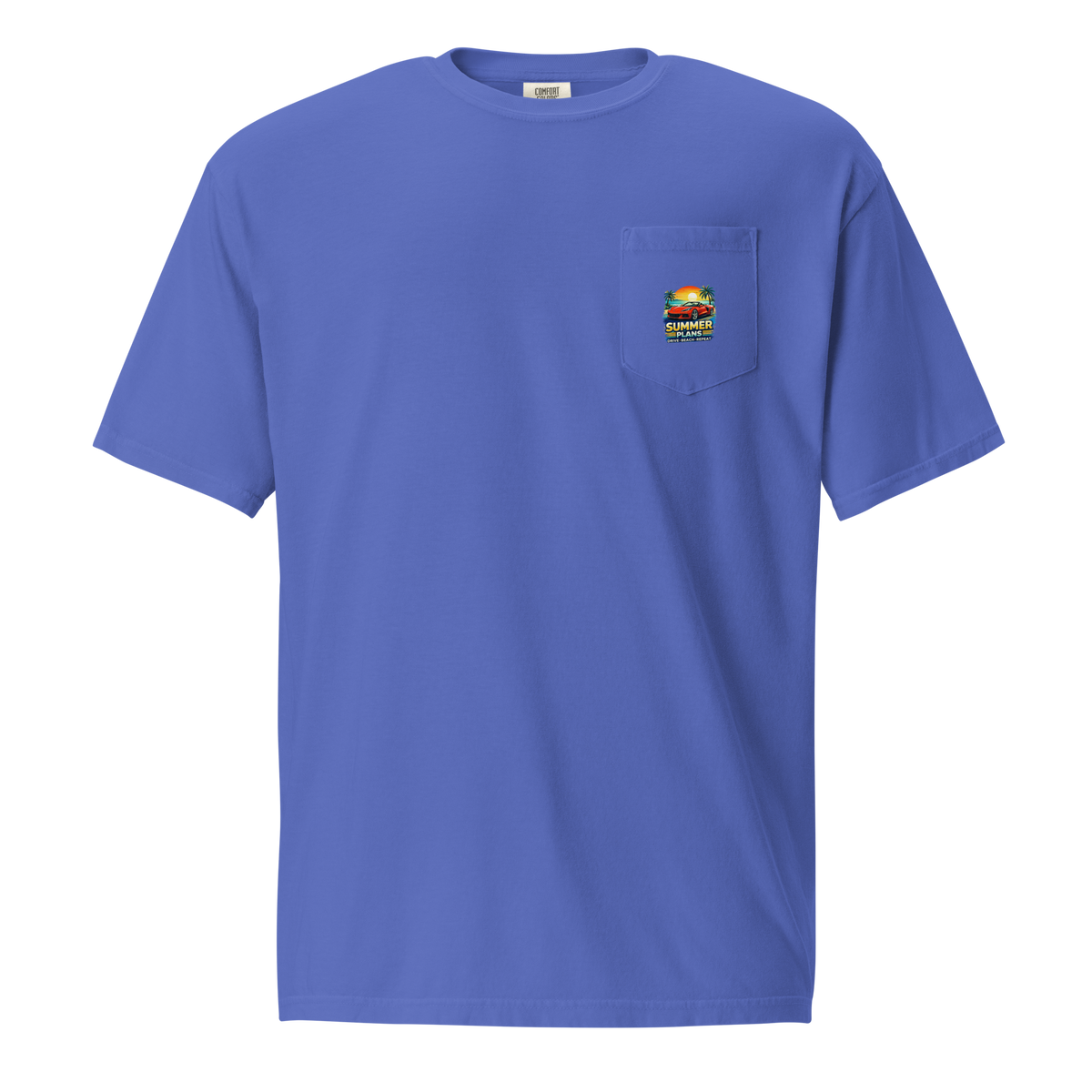 Summer Corvette pocket t-shirt in a blue color with a cute pocket design.