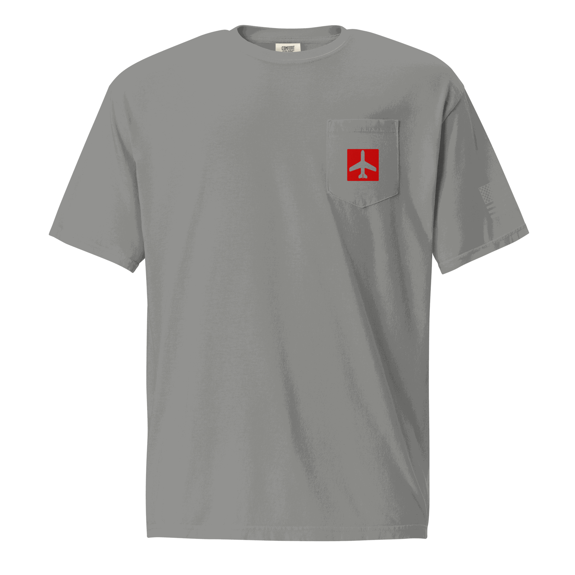 Gray Airplane Shirt pocket t-shirt with red airplane logo, pilot gift, 100% cotton breathable fabric