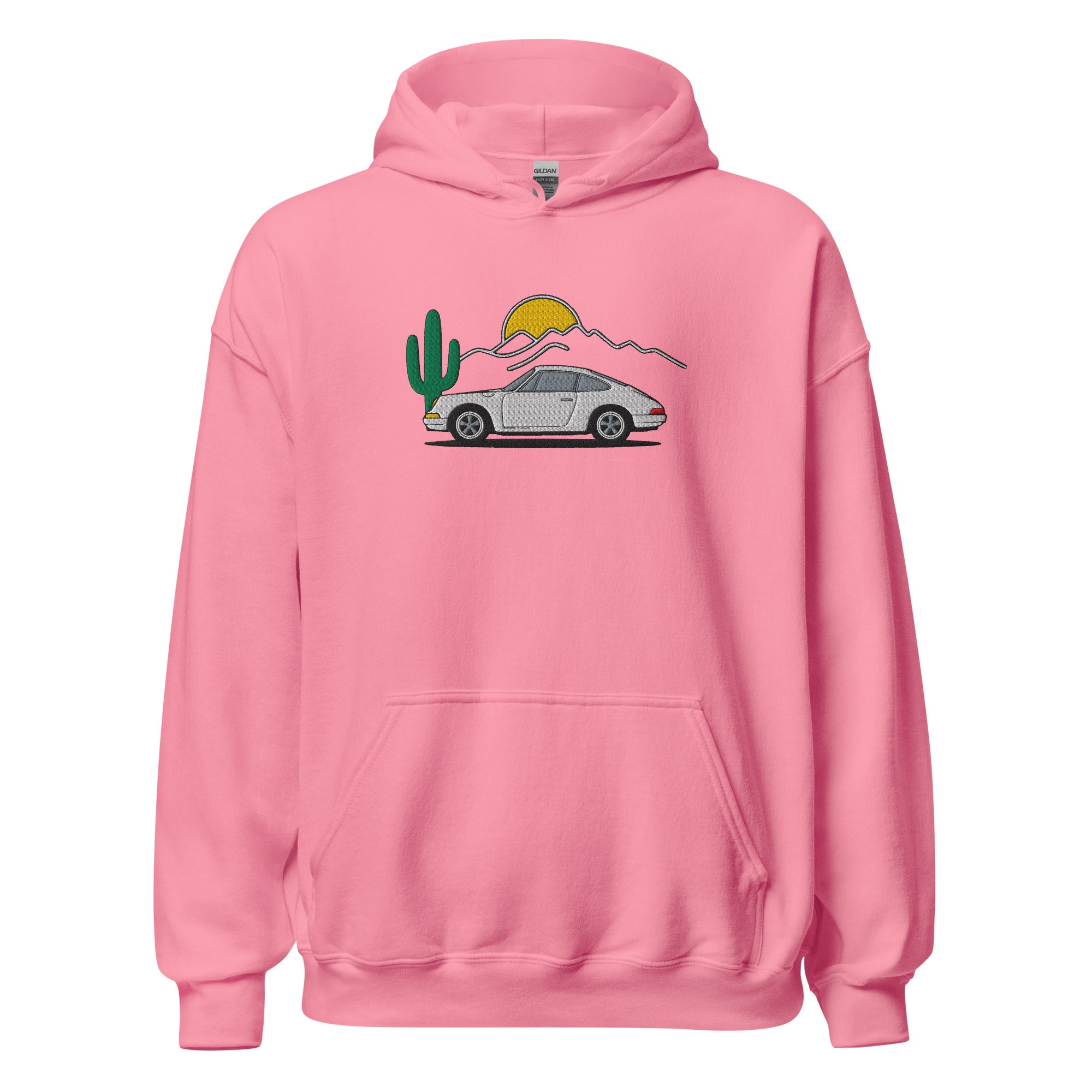 Hoodie with a white Porsche 911 and a cactus
