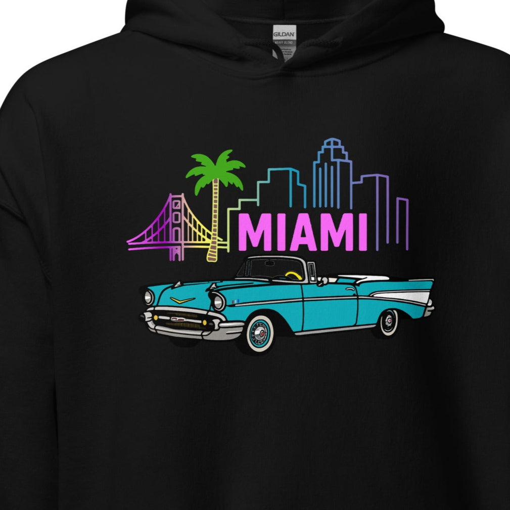 Unisex Miami Hoodie in Black with pouch pocket and hood”