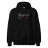 Black Bike Shop Unisex Hoodie with red paper airplane graphic and white text design