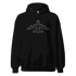 Black Jet pilot hoodie Unisex Hoodie with airplane graphic, soft cotton-polyester blend, double-lined hood, and front pouch pocket