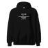 Black Crew Unisex Hoodie with airplane graphic and front pouch pocket, made of soft cotton-polyester blend