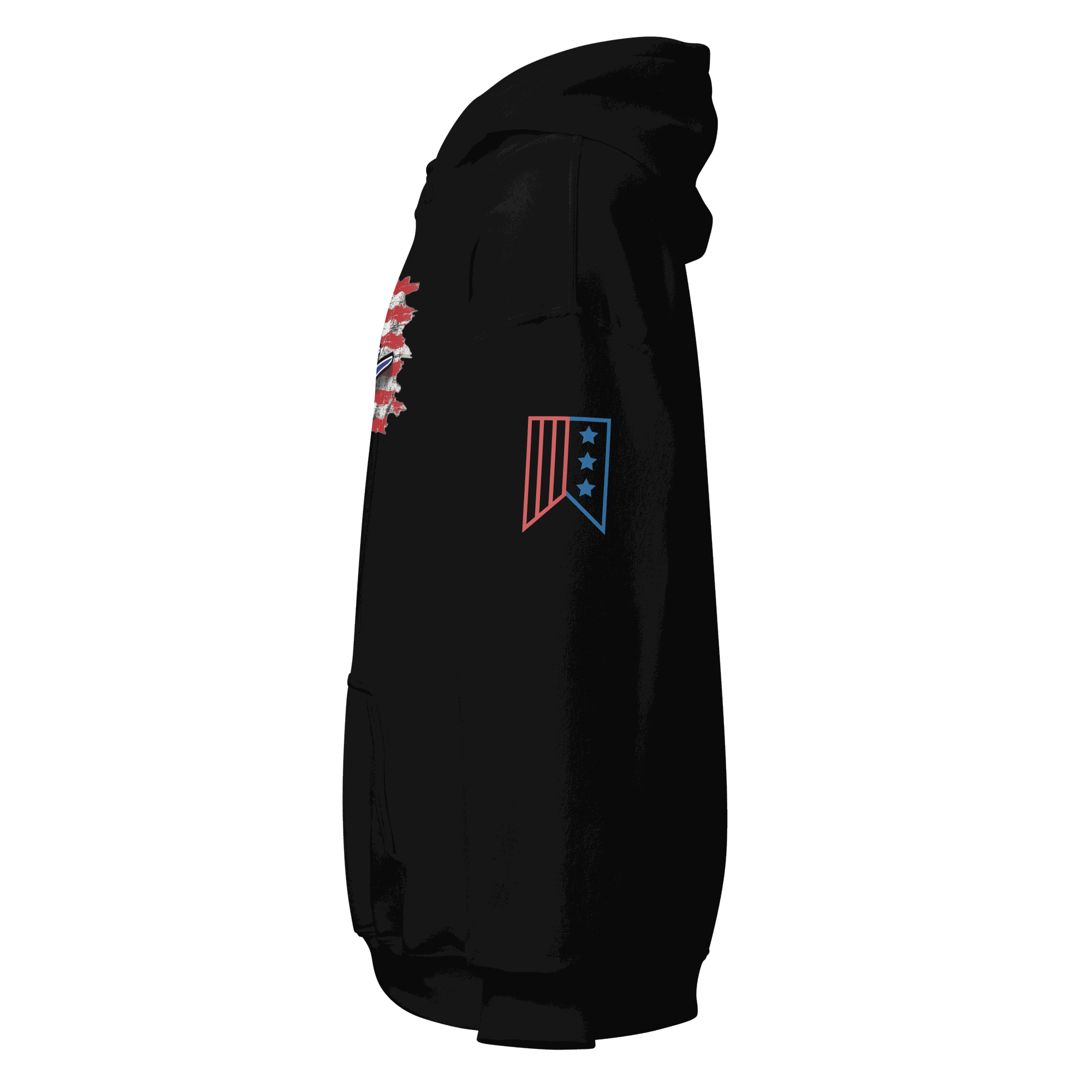 F4U Flag Unisex Hoodie showcasing side view with vibrant aviation graphics and colorful flag design